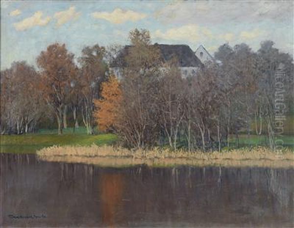 Herbstliche Flusslandschaft Oil Painting by Rudolf Turk