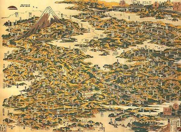 Famous Places on the Tokaido Road in One View (Tokaido meisho ichiran) Oil Painting by Katsushika Hokusai