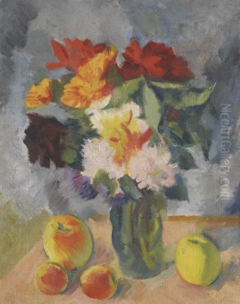 Flowers And Apples Oil Painting by Nikolai Andreevich Tyrsa