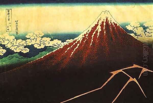 Shower Below the Summit (Sanka hakuu) Oil Painting by Katsushika Hokusai