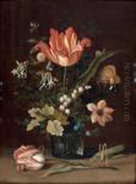 Bouquet De Fleurs Dans Un Verre Oil Painting by Balthazar Van Der Ast