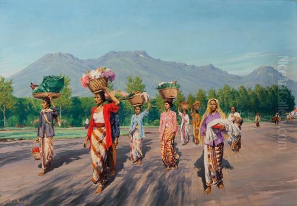 Women Carrying The Goods Oil Painting by Willem Henri Van Der Does