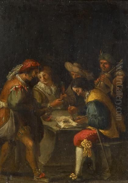 Musketeers In An Inn Oil Painting by Gysbert Van Der Kuyl