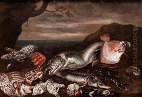 Grosses Fischstilleben Oil Painting by Isaac Van Duynen