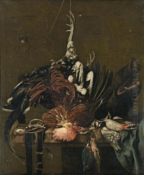 Nature Morte Au Coq Et Aux Oiseaux Oil Painting by Nicolaes Van Gelder