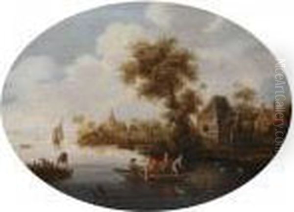 Rivierlandschap Oil Painting by Jan Van Ossenbeck