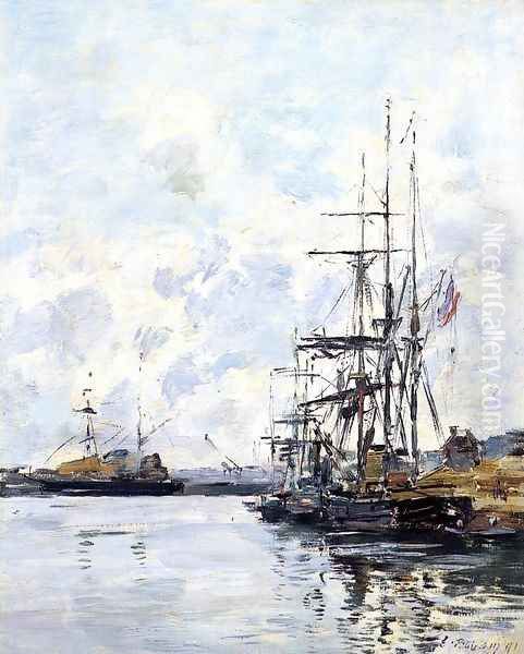 Port, Sailboats at Anchor Oil Painting by Eugene Boudin