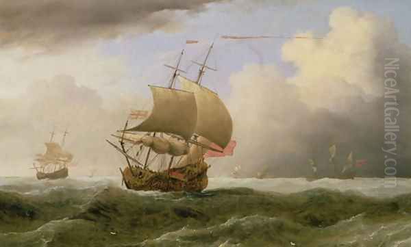 An English Ship Close-hauled in a Strong Breeze Oil Painting by Willem van de Velde the Younger