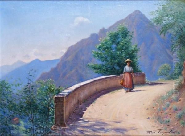 Jeune Femme Au Bord De La Route Oil Painting by Rene Vauquelin