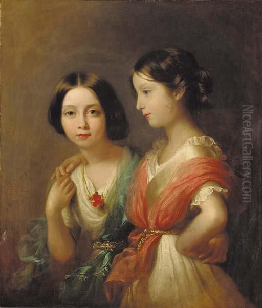 Portrait Of Two Sisters Oil Painting by Aldolphus Robert Venables