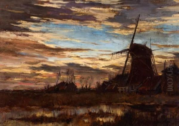 Molen Bij Edam Oil Painting by Marinus Cornelis Thomas Vermeulen