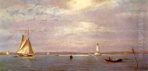 Robin's Reef Lighthouse off Tomkinsville, New York Harbor Oil Painting by Francis Augustus Silva