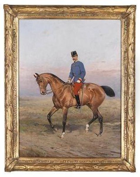 Crown Prince Rudolph Mounted On A Horse Oil Painting by Thaddaus von Ajdukiewicz