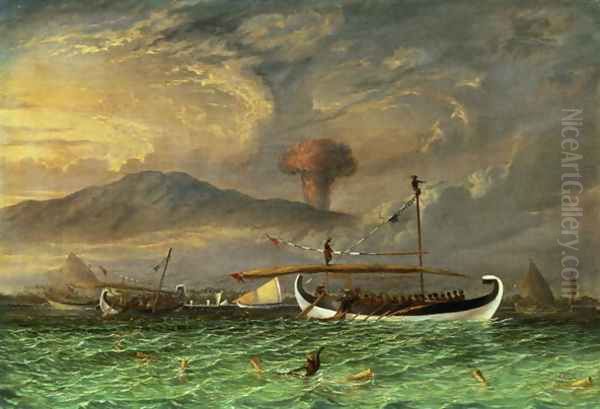 Volcano and fishing proas near Passoeroean, on the Java coast, Indonesia Oil Painting by Thomas Baines