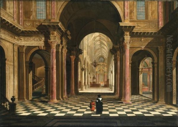 Two Figures In A Classical Church Interior Oil Painting by Wilhelm Schubert Von Ehrenberg