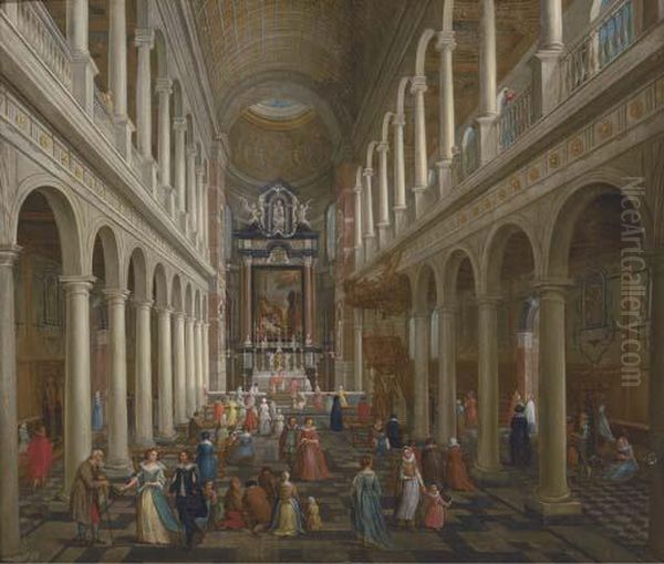 The Interior Of St. Charles Borromeo, Antwerp Oil Painting by Wilhelm Schubert Von Ehrenberg