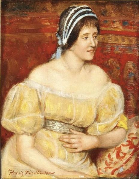 Portrait Of A Young Woman In A Yellow Dress Oil Painting by Hedwig Malheim Von Friedlaender