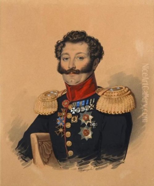 Portrait D'un Officier De L'armee Imperiale Russe Oil Painting by Carl Von Hampeln