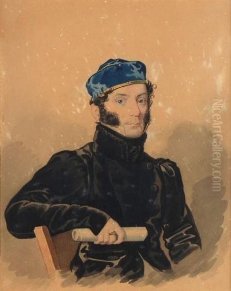 Portrait D'homme Accoude A Une Chaise Oil Painting by Carl Von Hampeln