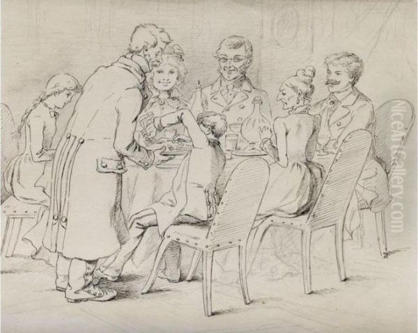 Familie Am Speisetisch. Oil Painting by Marquard, Freiherr Von Leopreching