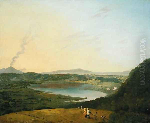 Lago dAgnano with Vesuvius in the Distance, c.1770-75 Oil Painting by Richard Wilson