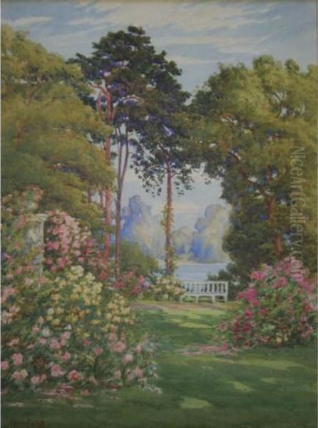 A Garden By A Lake Oil Painting by Howard Neville Walford