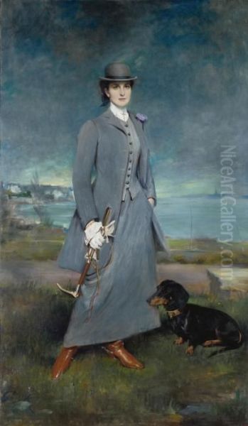 Portrait Of Countess De La Maitrie In Equestrian Dress Oil Painting by Charles Albert Walhain