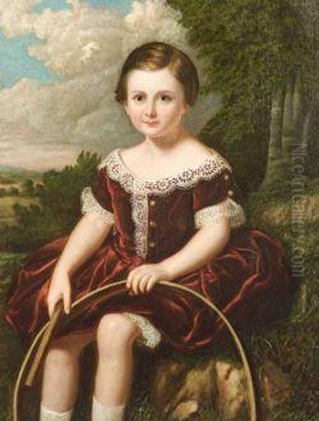 Portrait Of A Child In Red Velvet Oil Painting by W.R. Waters