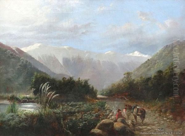 Settlers In A South Island Landscape Oil Painting by William Clayton N. Watkins