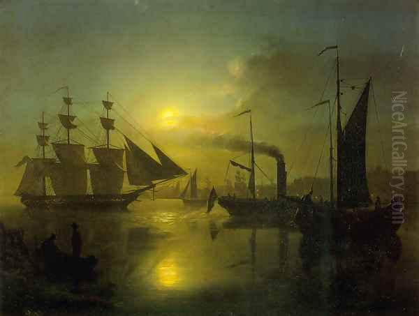 The Moonlit Harbour Oil Painting by Petrus van Schendel