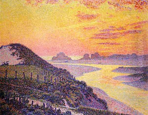 Sunset at Ambletsuse, Pas-de-Calais Oil Painting by Theo van Rysselberghe