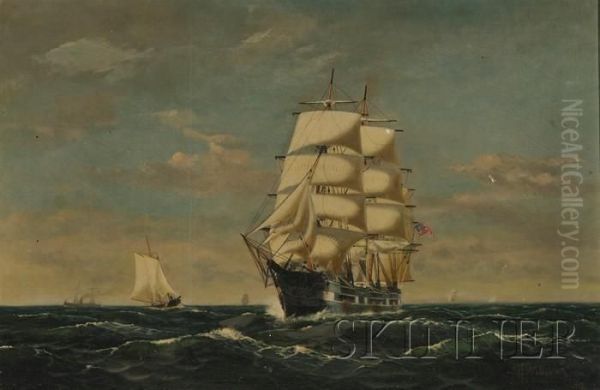 View Of A Three-masted Clipper Ship Oil Painting by James Francis Williams