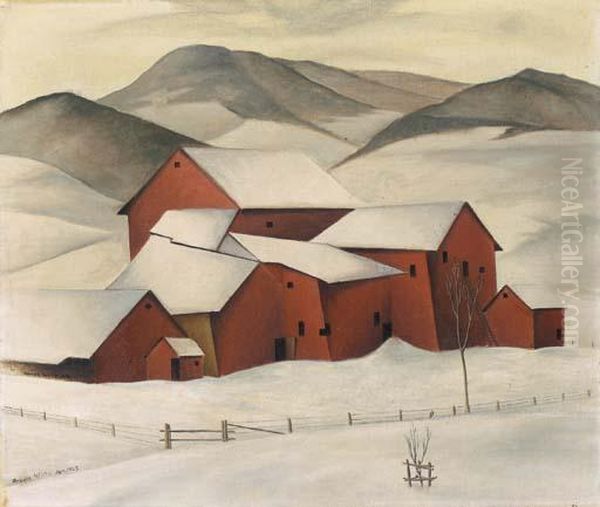 Hof In Winterlandschaft Oil Painting by Arnold Wiltz