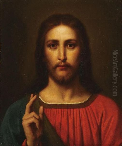 Portrait Of Christ Blessing Oil Painting by Erhard Winterstein