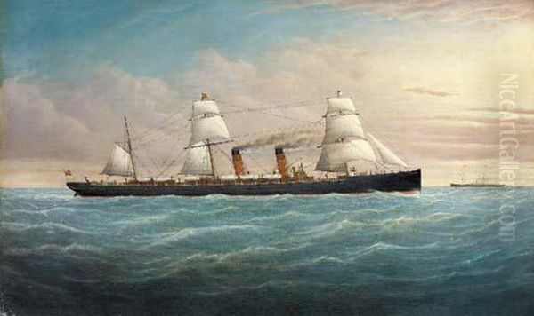 The Cunard Liner Servia Outward Bound To America Oil Painting by Joseph Witham