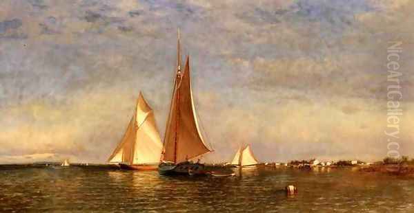 Fishing Boats on Jamaica Bay Oil Painting by Francis Augustus Silva