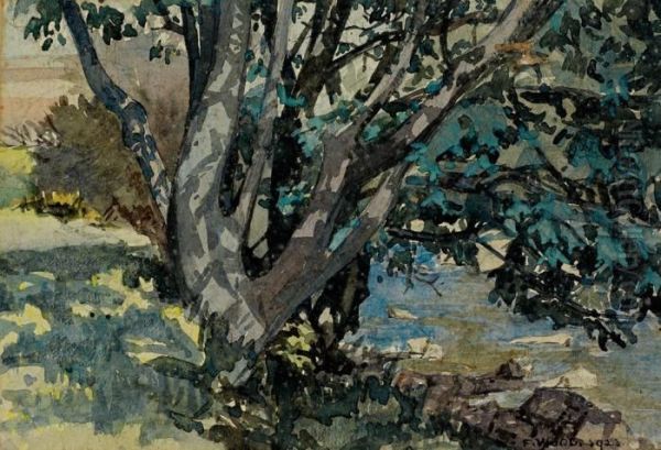 Blick Von Der Hohe Auf Baum Und Gewasser Oil Painting by Franklin Tyler Wood