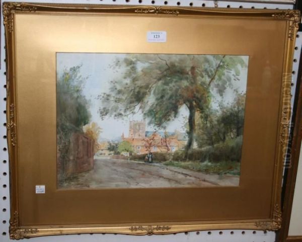 Figures On A Village Road Oil Painting by Edgar Woollatt