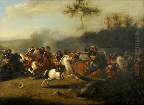 Battaglia Nel Paesaggio Oil Painting by Filippo Wowermann