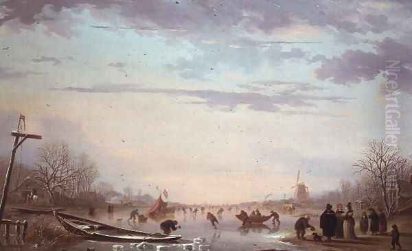 Winter Skating Scene, 1799 Oil Painting by Andries Vermeulen