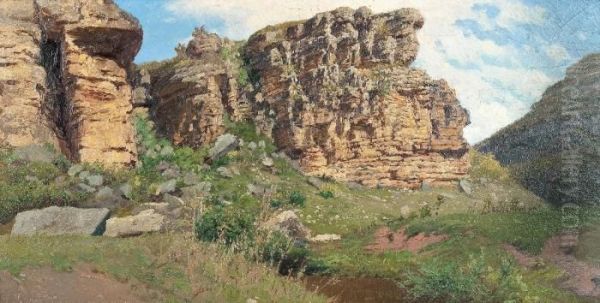 Rocks Near Kislovodsk Oil Painting by Nikolai Alexandrovich Yaroshenko