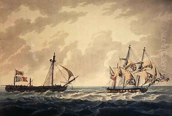 His Majesty's Sloop, Bonne Citoyenne, taking the French frigate, La Furieuse, in tow after the action of 6th July 1809, engraved by R & D Havell, published by Robert Cribb in 1810 Oil Painting by George Webster