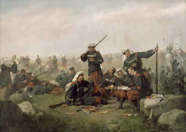 El descanso en la marcha (The rest in the march) Oil Painting by Jose Benlliure Y Gil