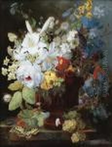 Nature Morte Au Bouquet De Fleurs Sur Un Entablement Oil Painting by Georg Frederik Ziesel