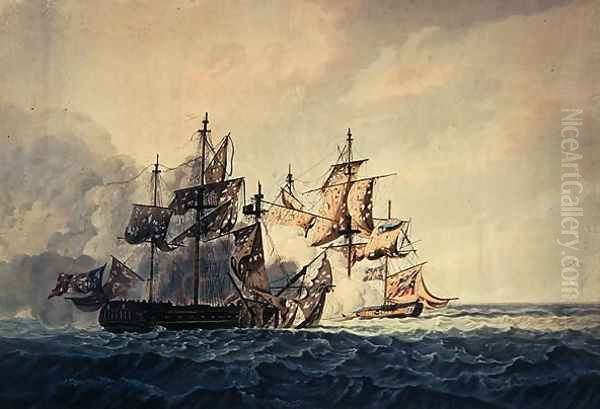 The Action between His Majesty's Sloop, Bonne Citoyenne, and the French frigate, La Furieuse, on the 6th July 1809, of the Western Islands, engraved by R & D Havell, published by Robert Cribb in 1810 Oil Painting by George Webster