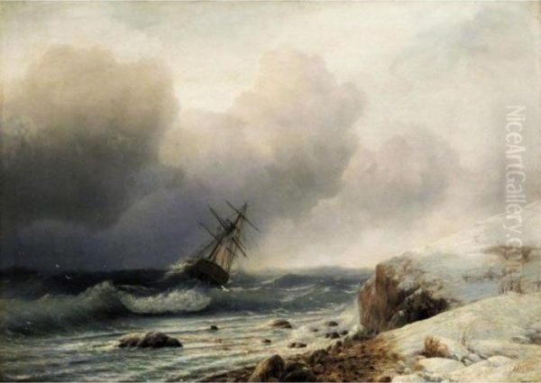 Shipwreck By A Snowy Shore Oil Painting by Ivan Konstantinovich Aivazovsky