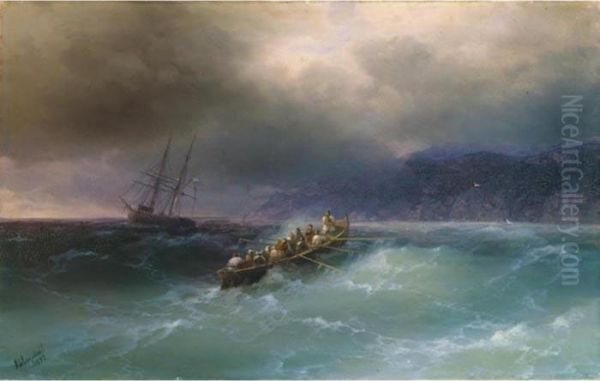 Storm Over The Black Sea Oil Painting by Ivan Konstantinovich Aivazovsky