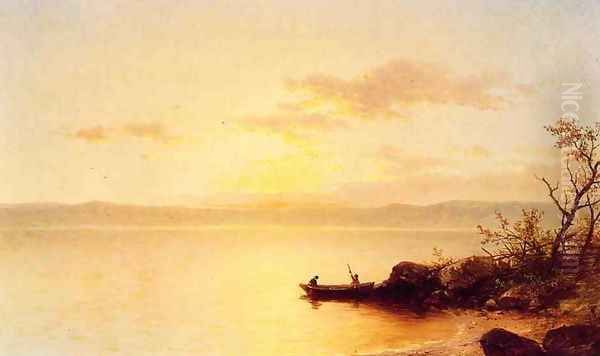 Lake at Sunset Oil Painting by John William Casilear