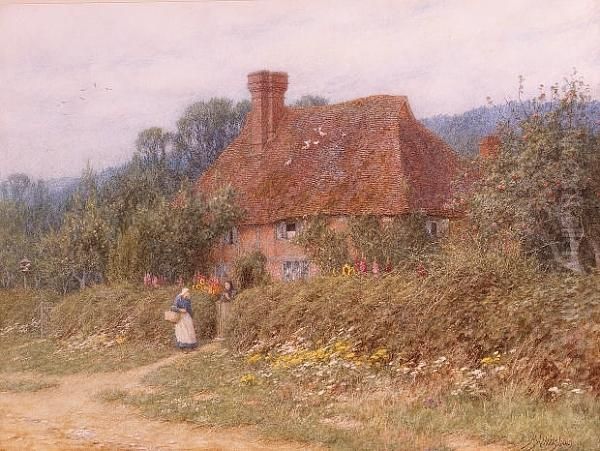 An Old Surrey Cottage Oil Painting by Helen Mary Elizabeth Allingham