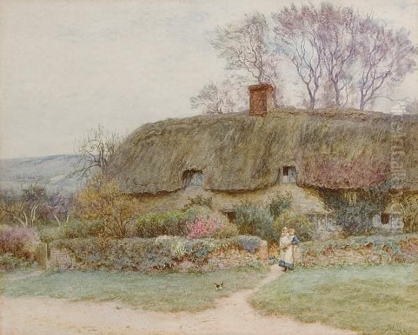 A Cottage Near Freshwater, Isle Of Wight Oil Painting by Helen Mary Elizabeth Allingham